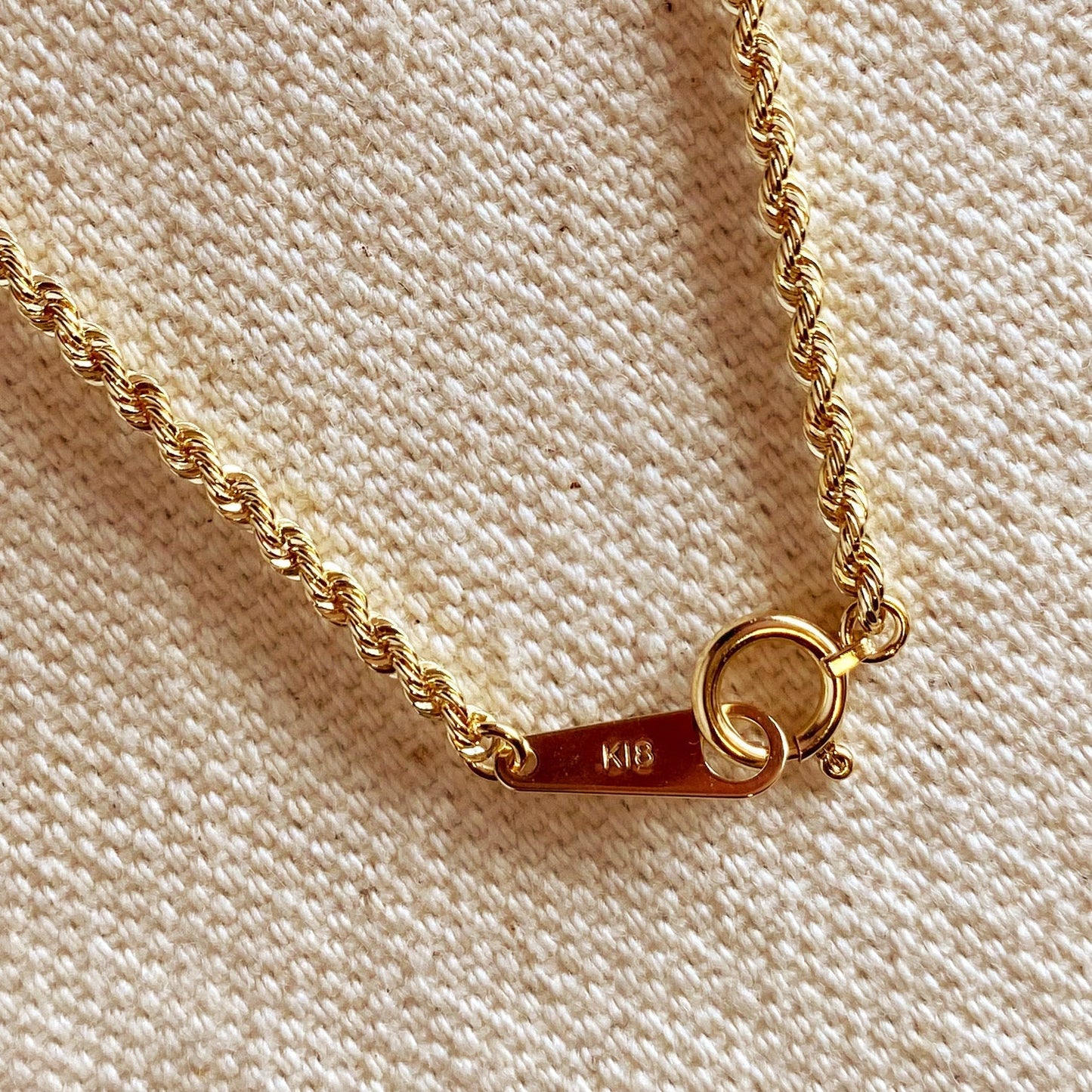 18k Solid Gold 1.8mm Rope Chain Necklace