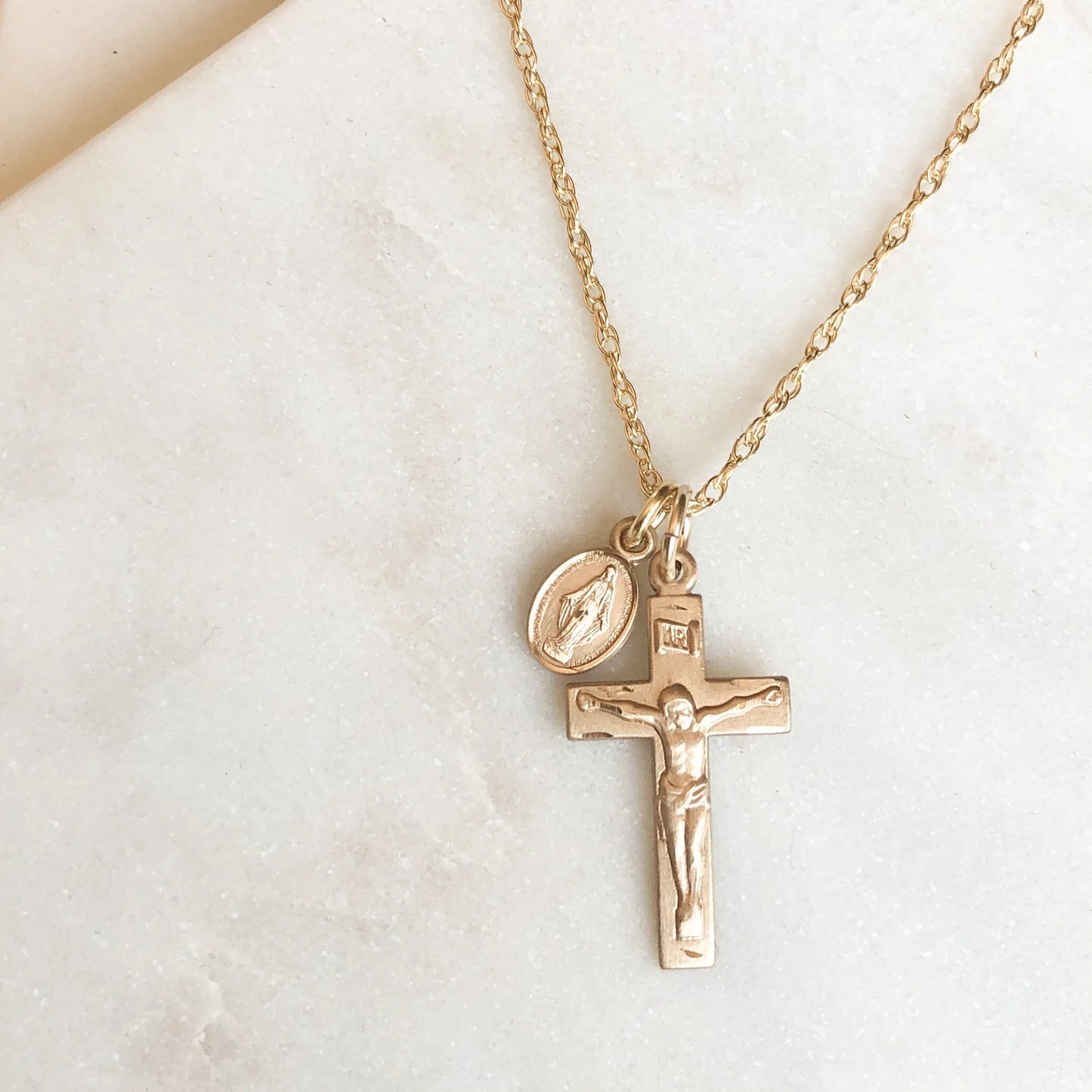 Set: Crucifix and Miraculous Medal Necklace