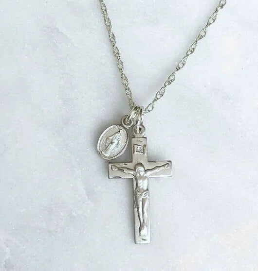 Set: Crucifix and Miraculous Medal Necklace