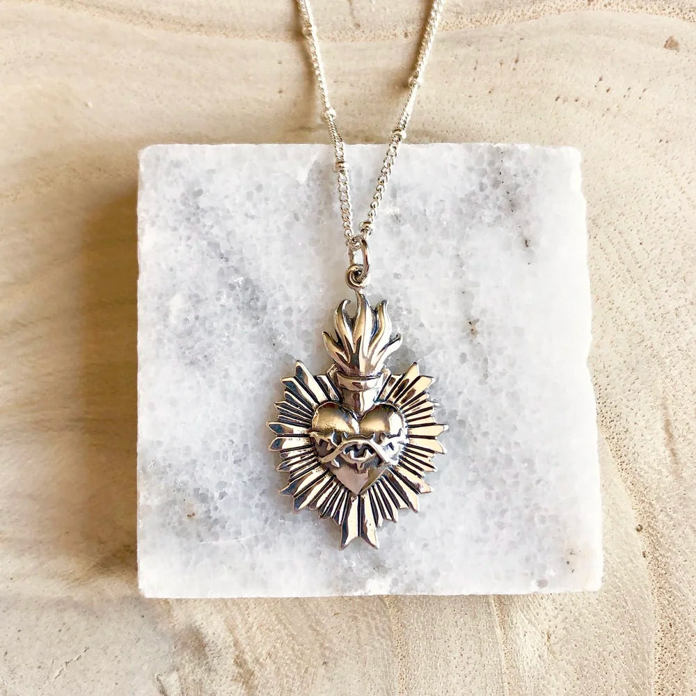 Silver Sacred Heart of Jesus Necklace