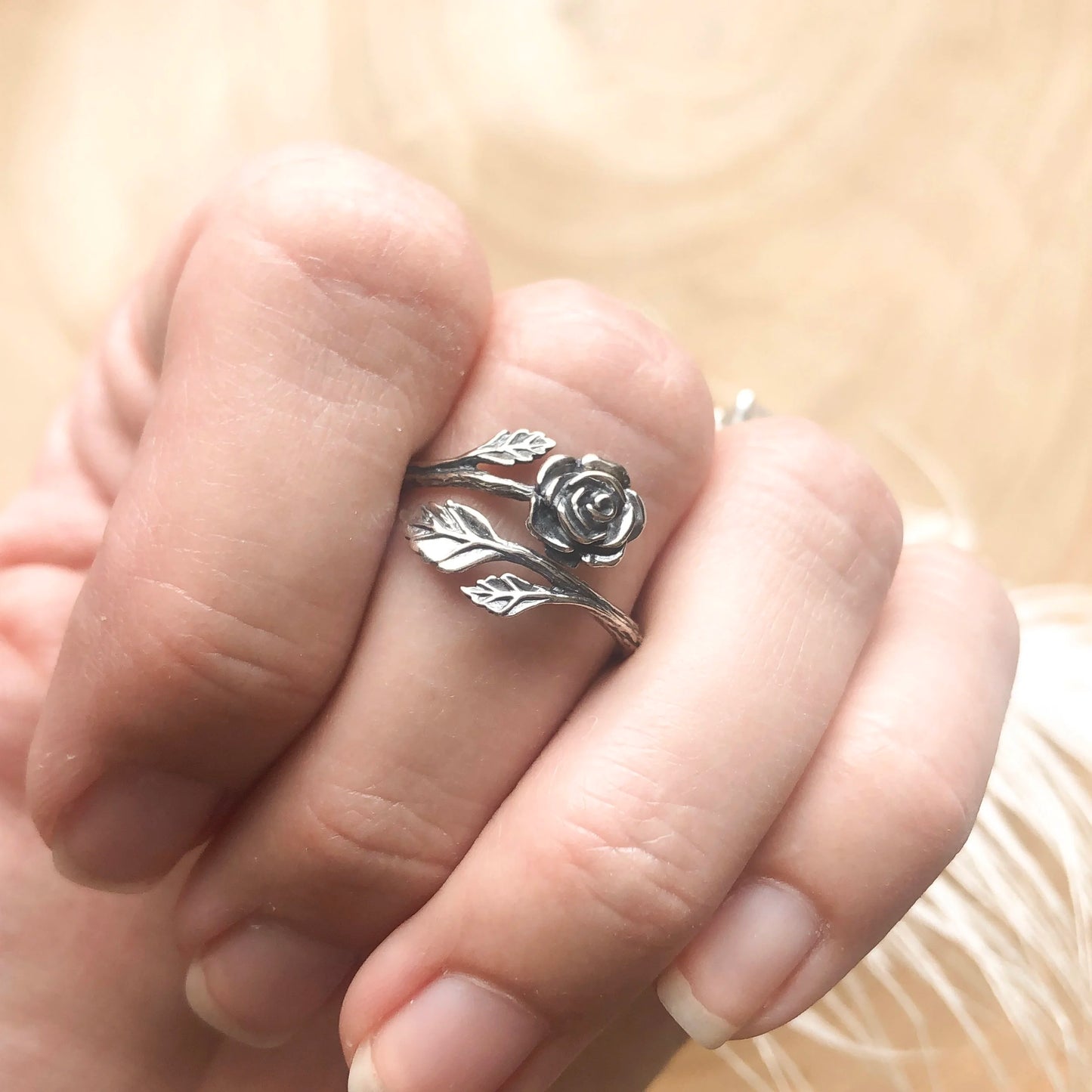 Adjustable Rose Ring Silver