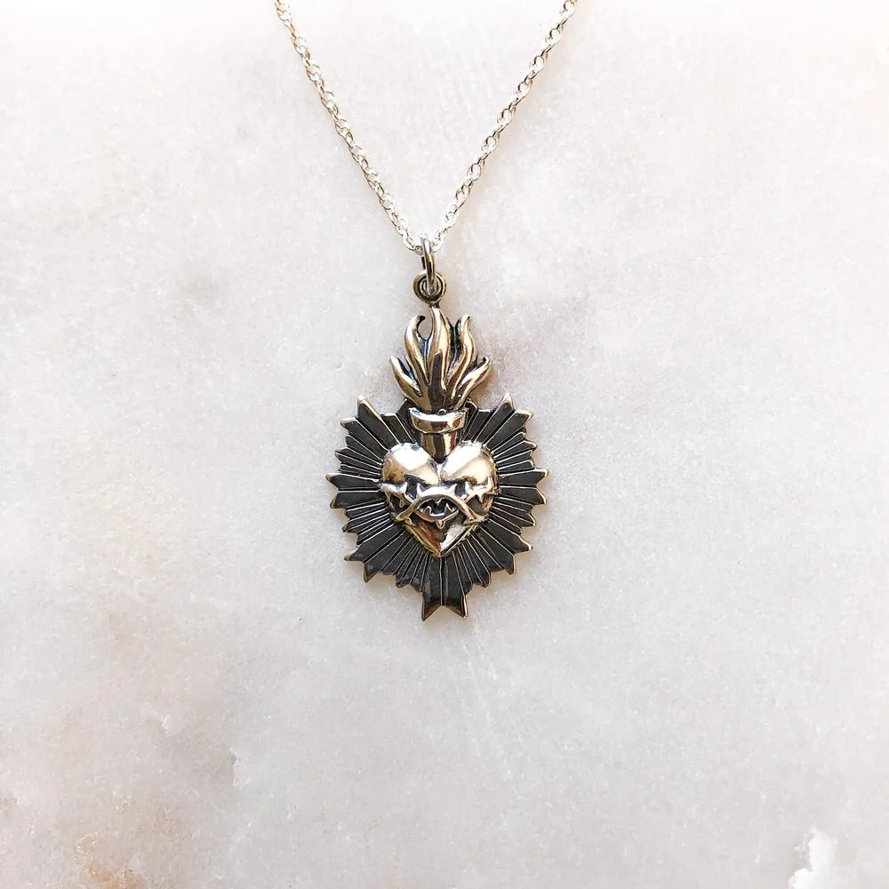 Silver Sacred Heart of Jesus Necklace
