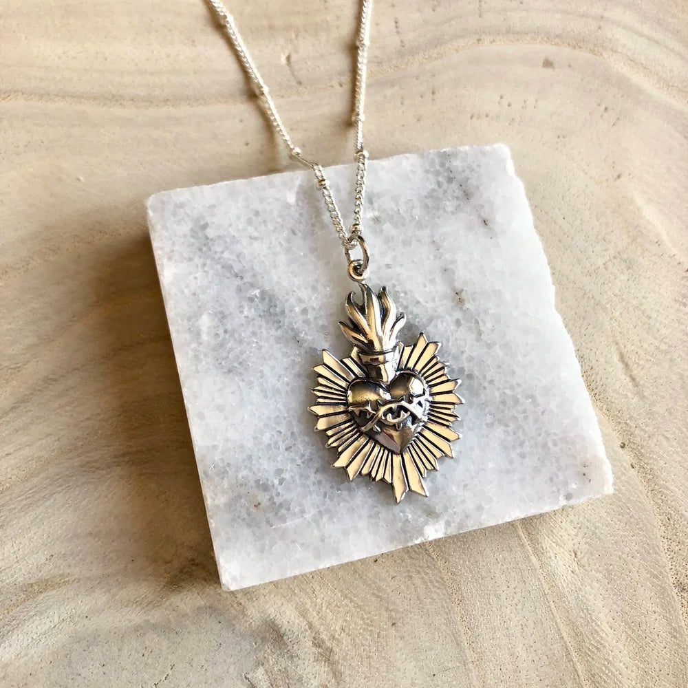 Silver Sacred Heart of Jesus Necklace