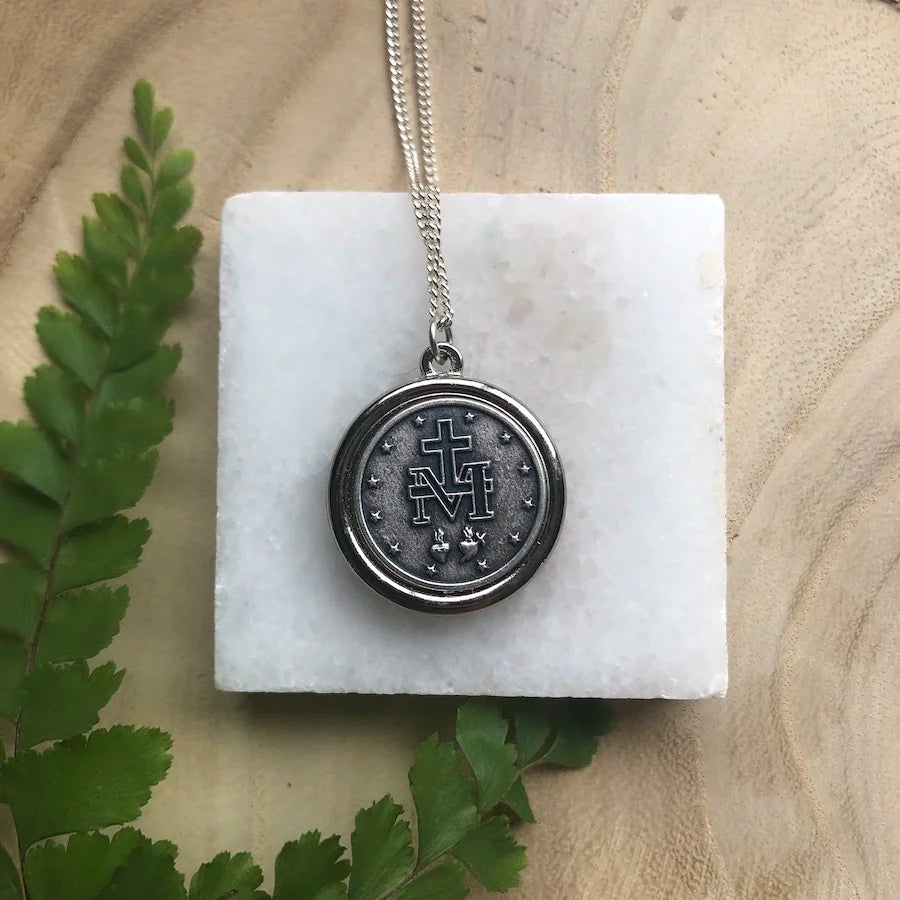 Blue and Silver Miraculous Medal Necklace