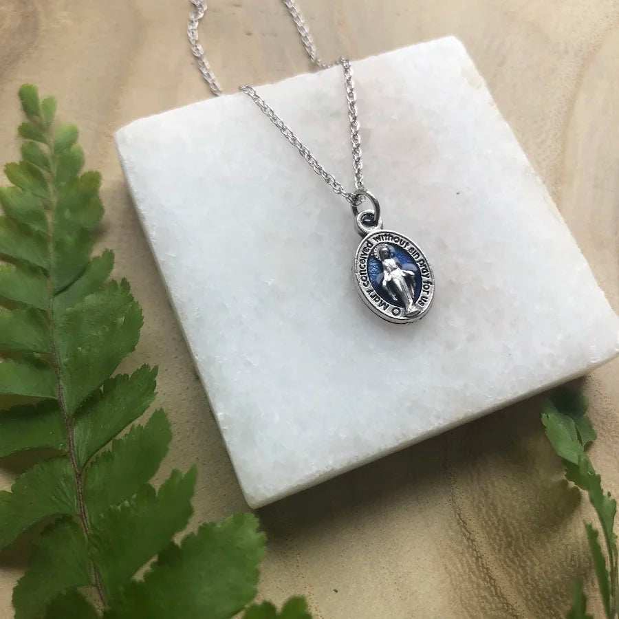 Blue and Silver Miraculous Medal Necklace