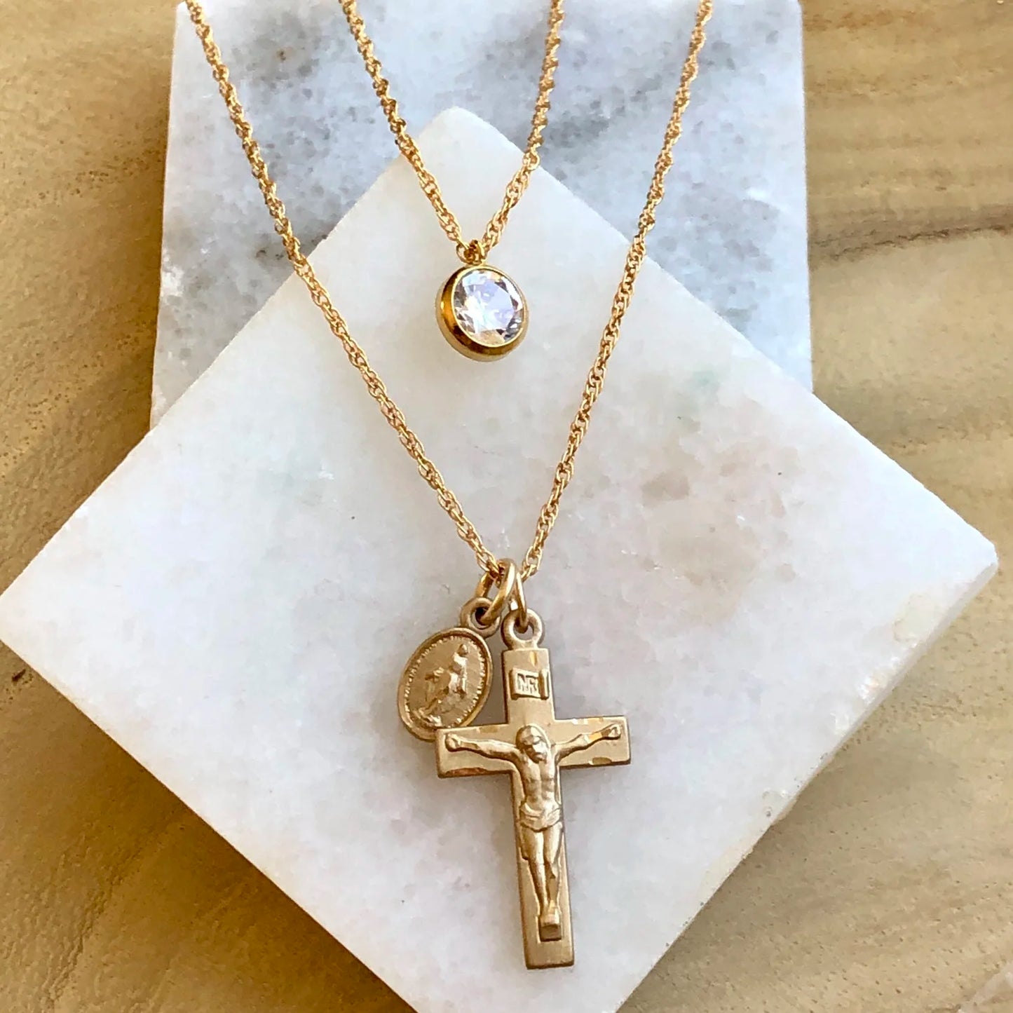 Set: Crucifix and Miraculous Medal Necklace