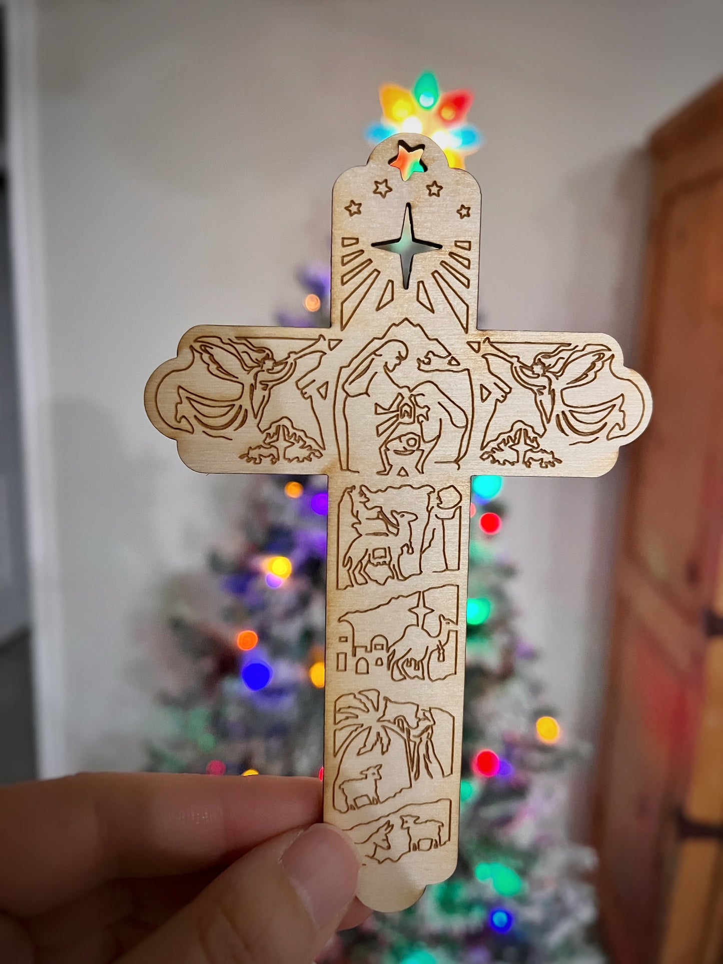 Nativity Cross Engraved Ornament