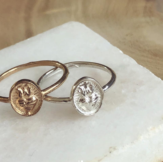 Yellow Bronze Sacred Heart Ring