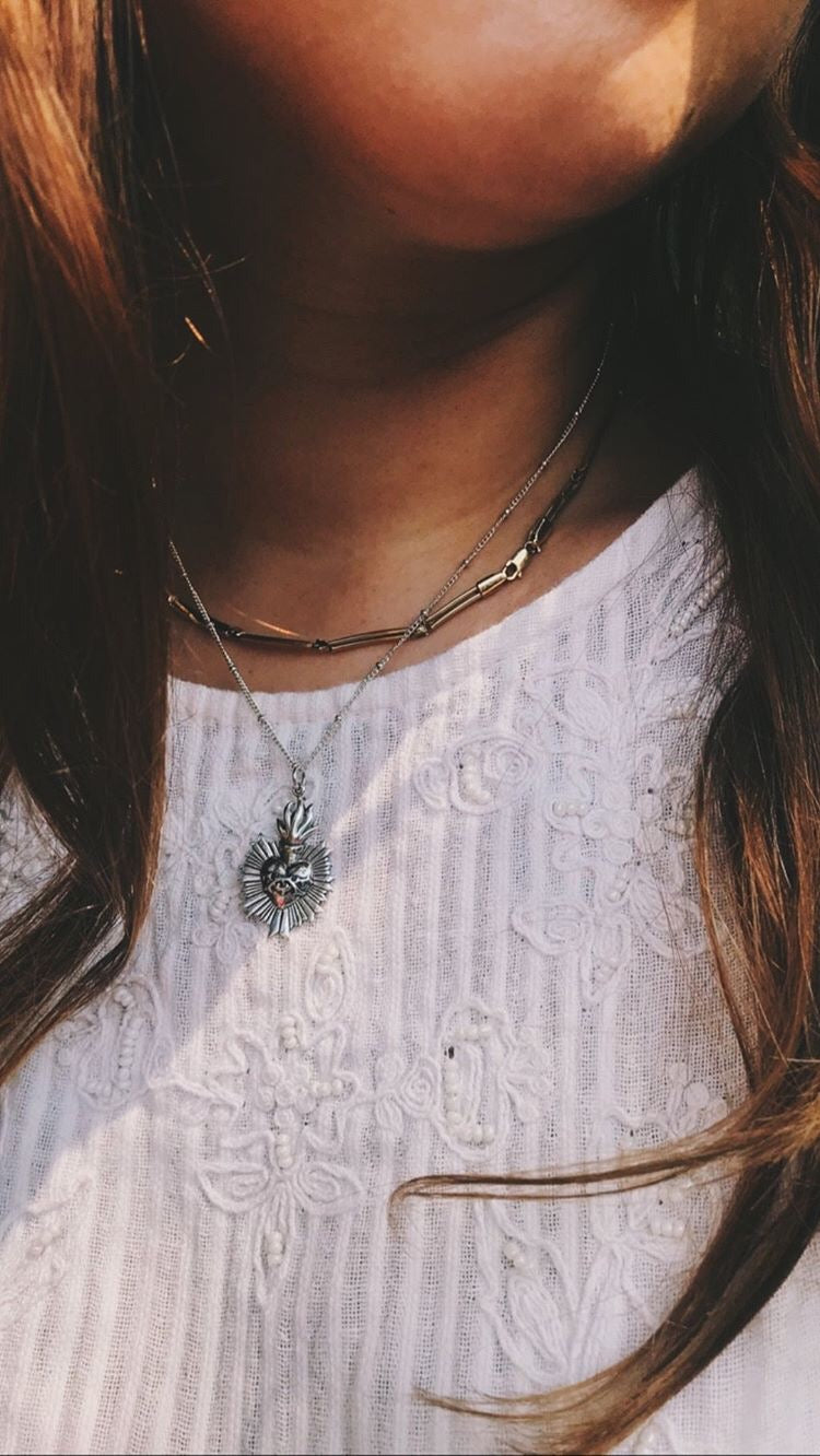 Silver Sacred Heart of Jesus Necklace