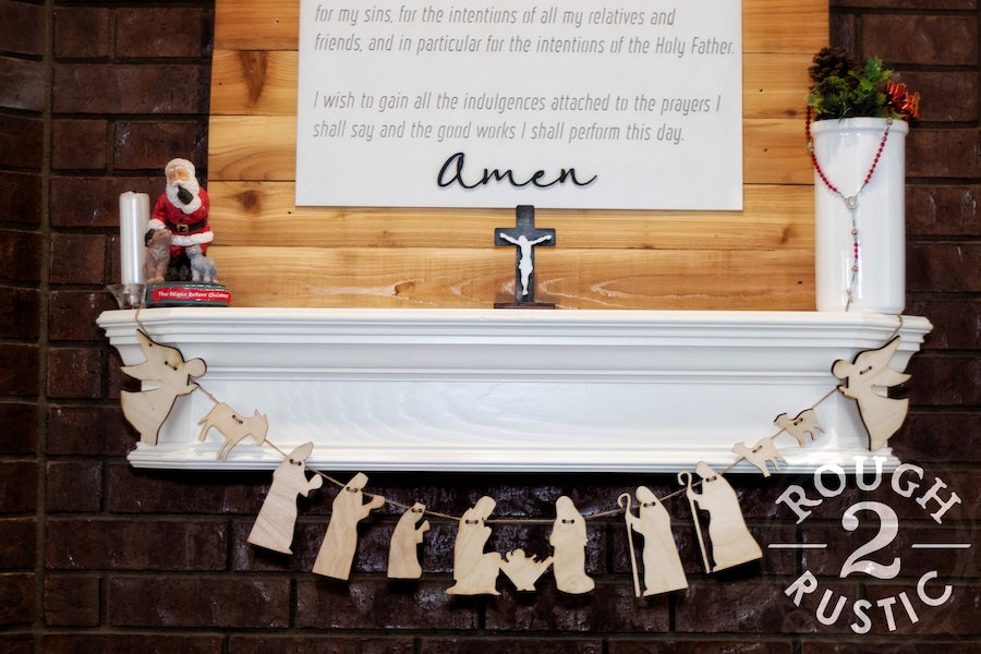 Natural Wood Nativity Garland