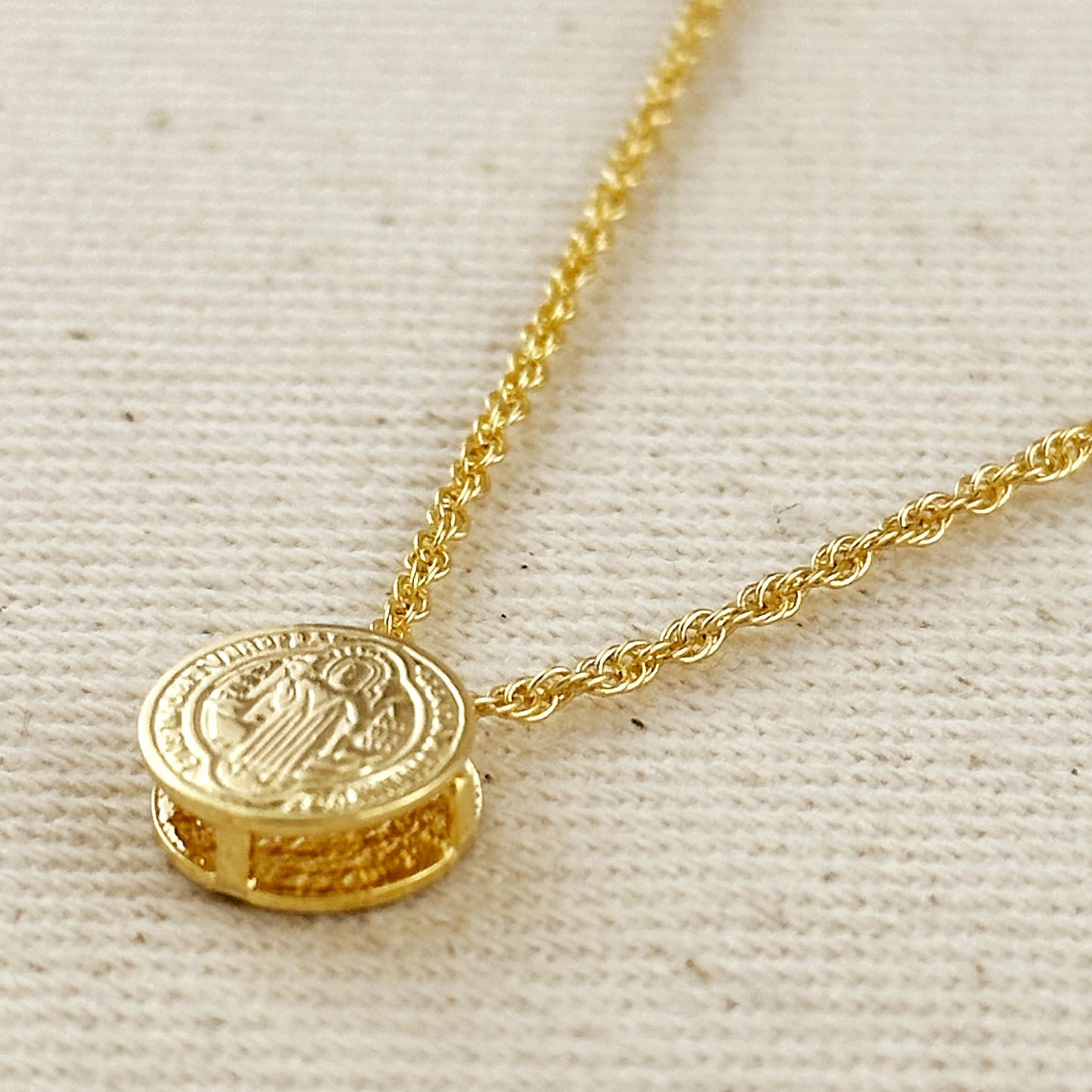 18k Gold Filled Mini Double Sided Coin Saint Benedict Necklace
