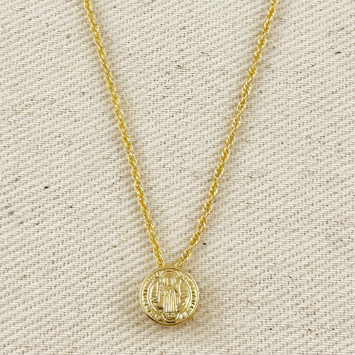 18k Gold Filled Mini Double Sided Coin Saint Benedict Necklace