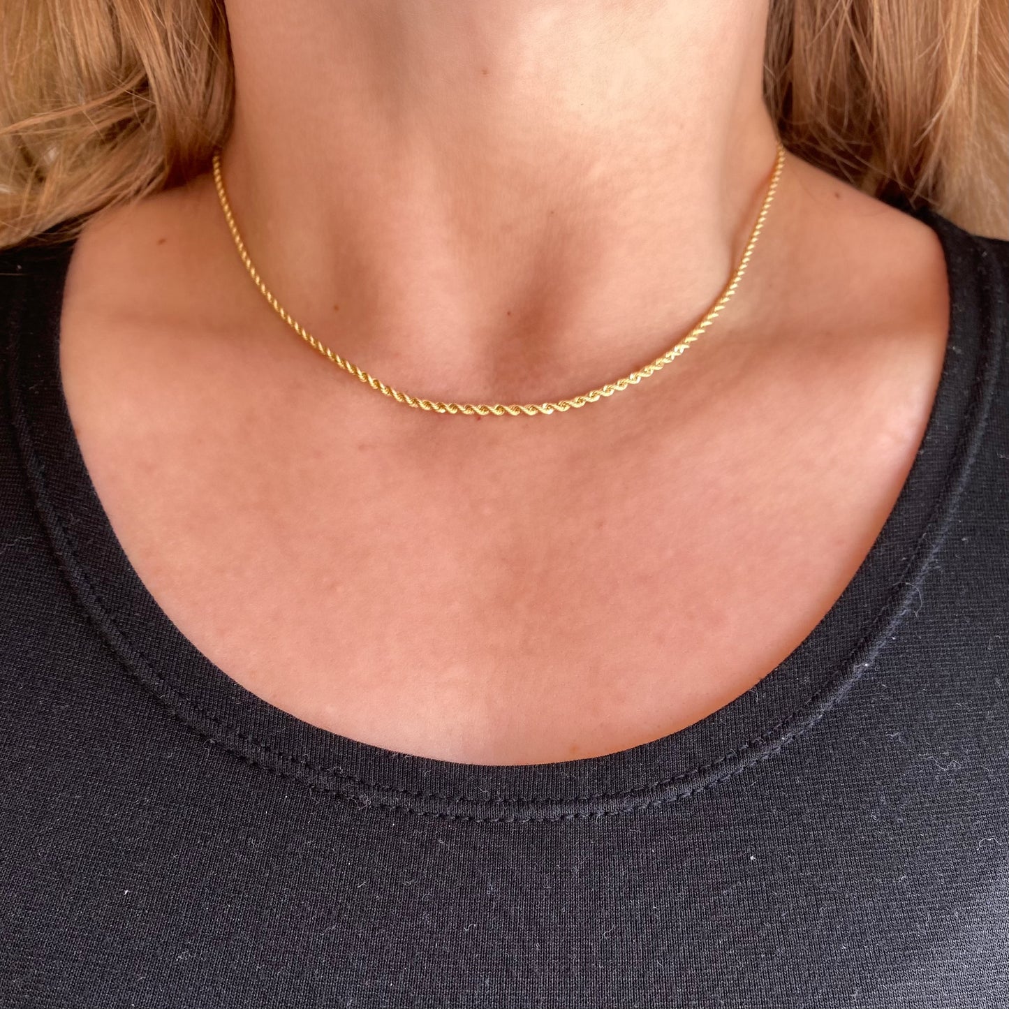 18k Solid Gold 1.8mm Rope Chain Necklace