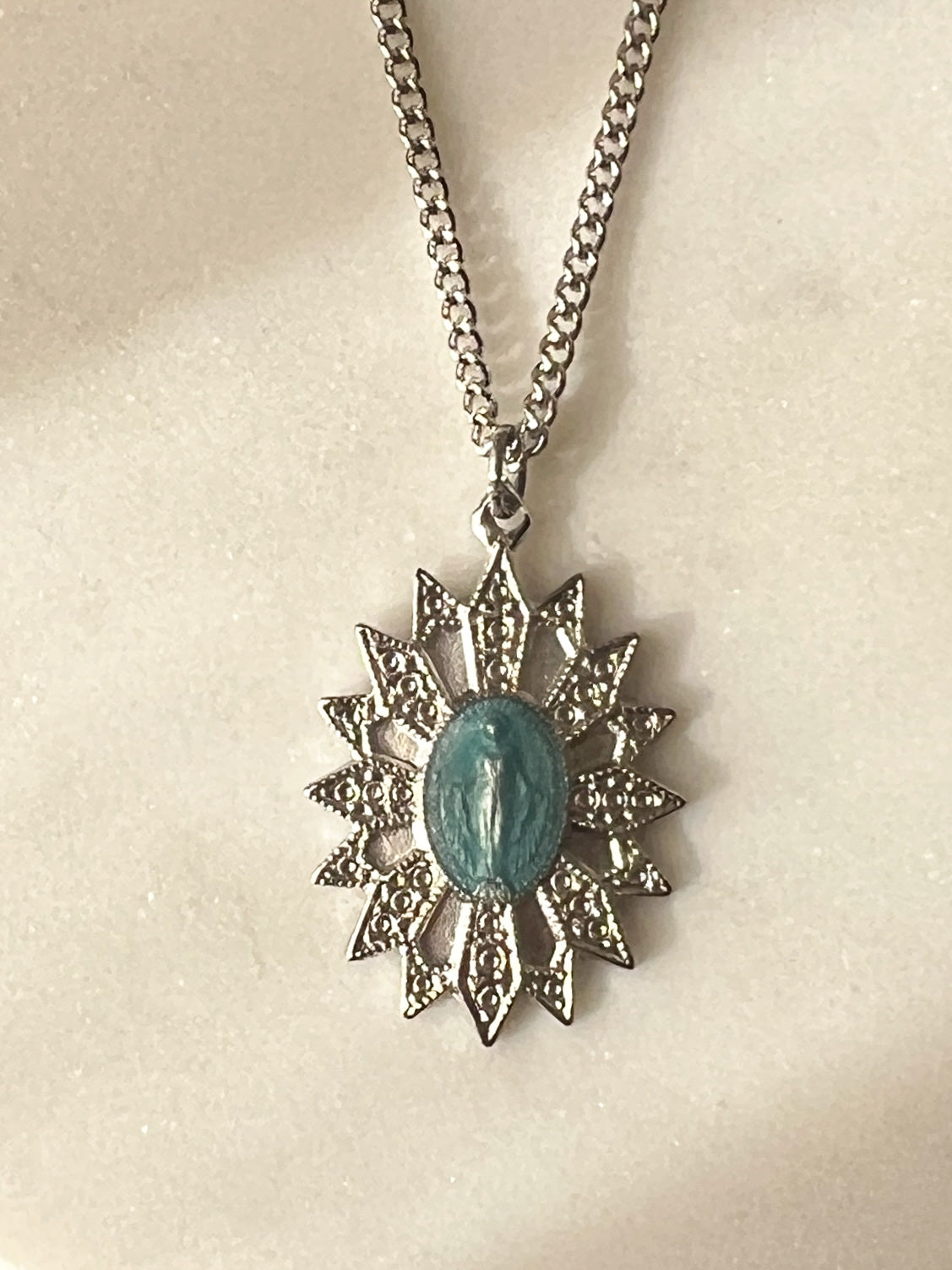 Starburst Filigree Miraculous Medal with Blue