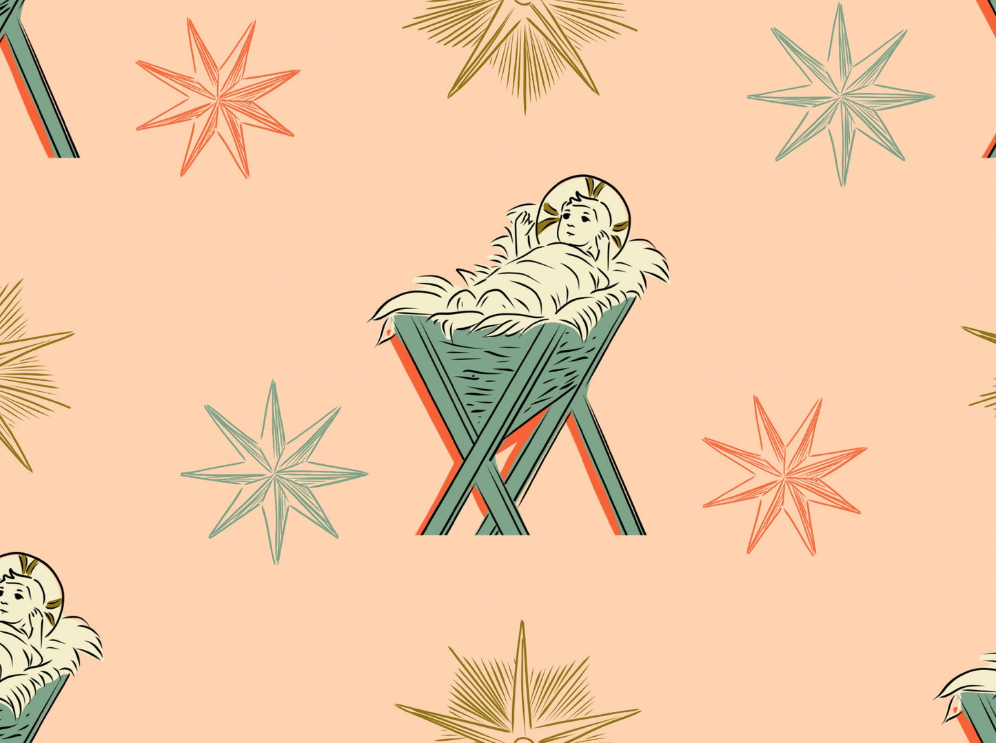 5 Jesus in the Manger Wrapping Paper Sheets