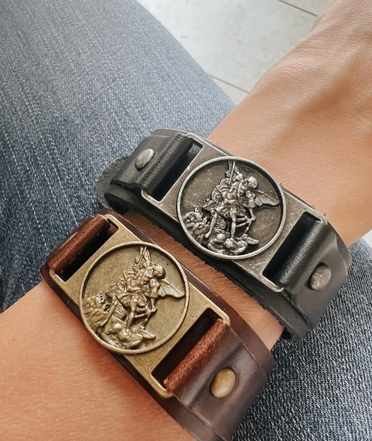 St. Michael Leather Bracelet