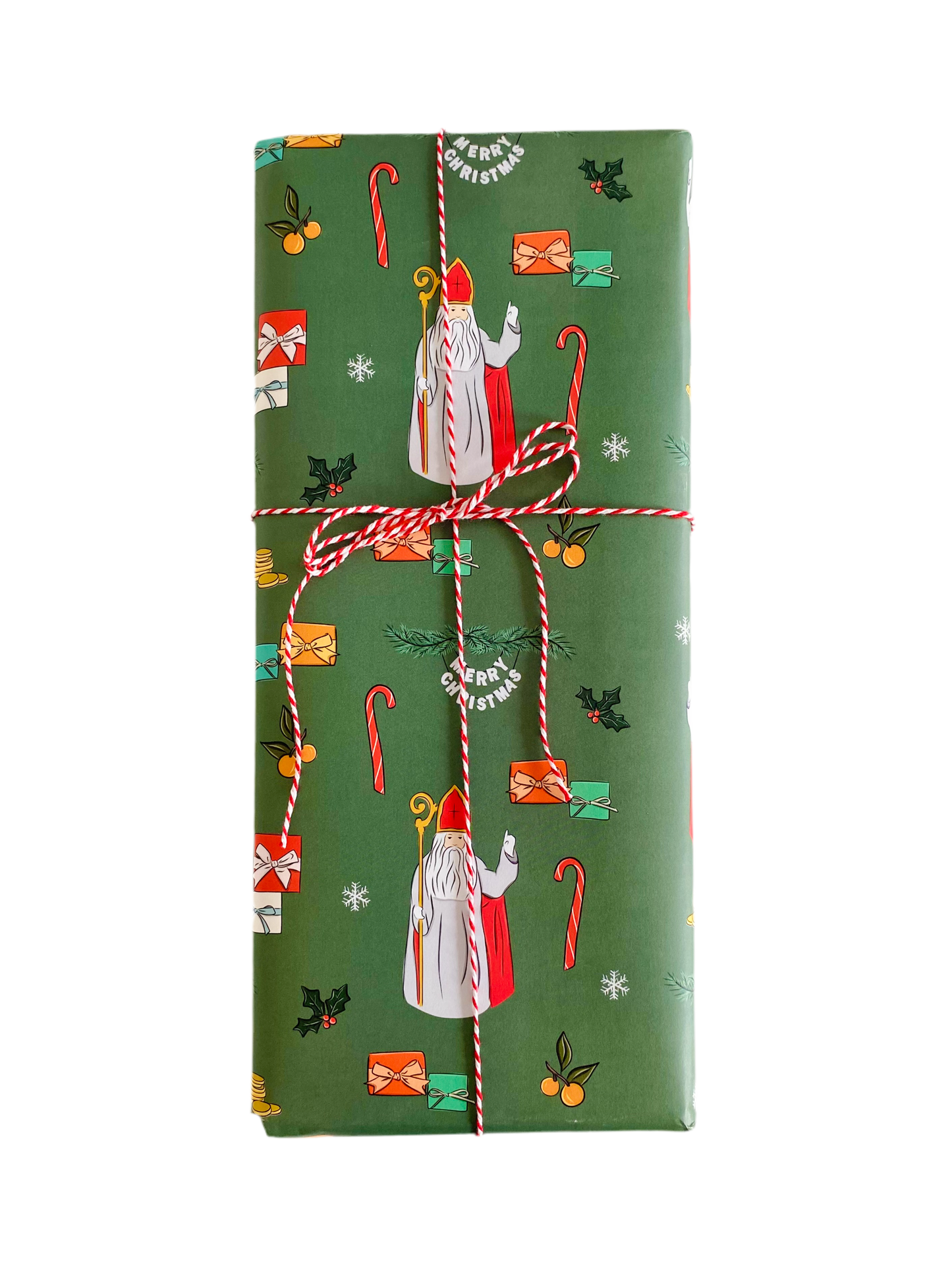 5 Saint Nicholas Green Wrapping Paper Sheets