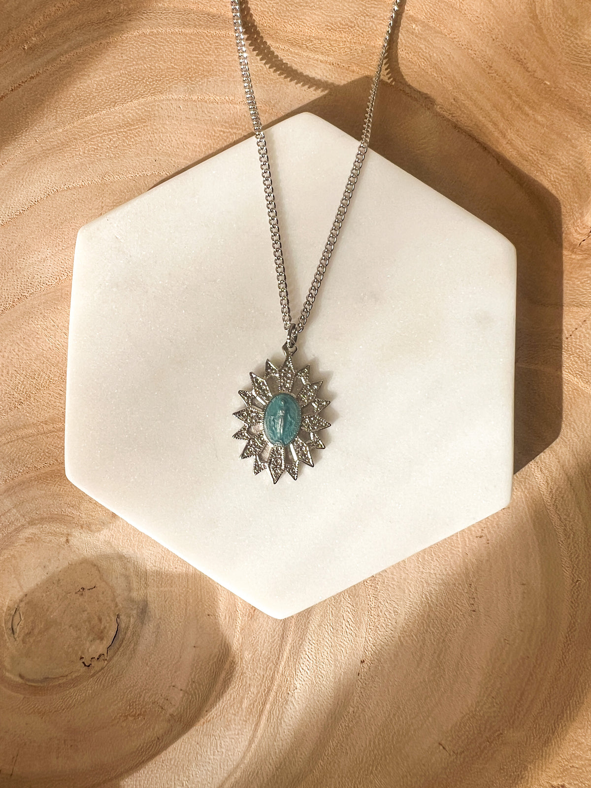 Starburst Filigree Miraculous Medal with Blue