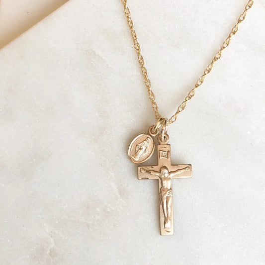 Set: Crucifix and Miraculous Medal Necklace