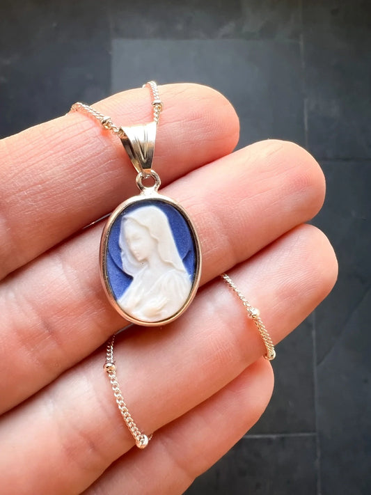 Virgin Mary Oval Cameo Necklace