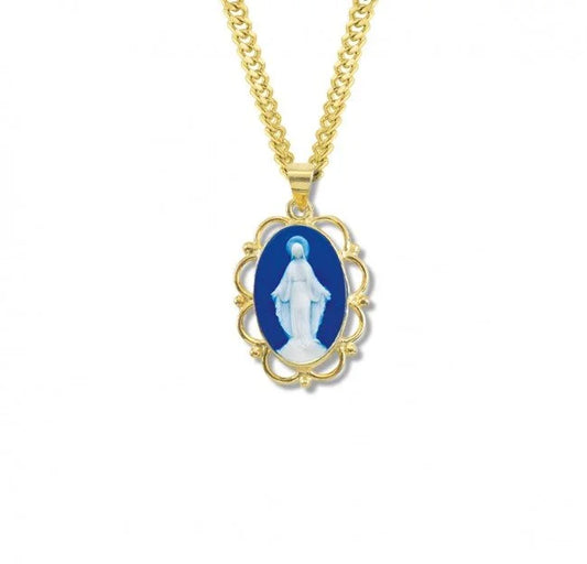 Blue Gold Miraculous Medal Cameo