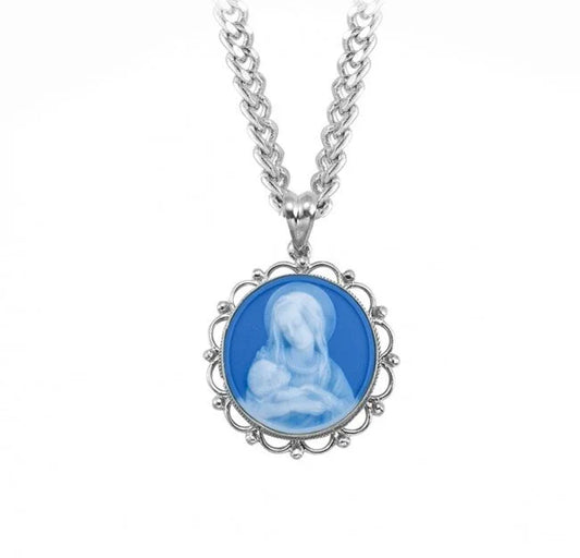 Blue Madonna Cameo Necklace