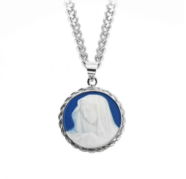 Dark Blue Our Lady of Sorrows Cameo Necklace