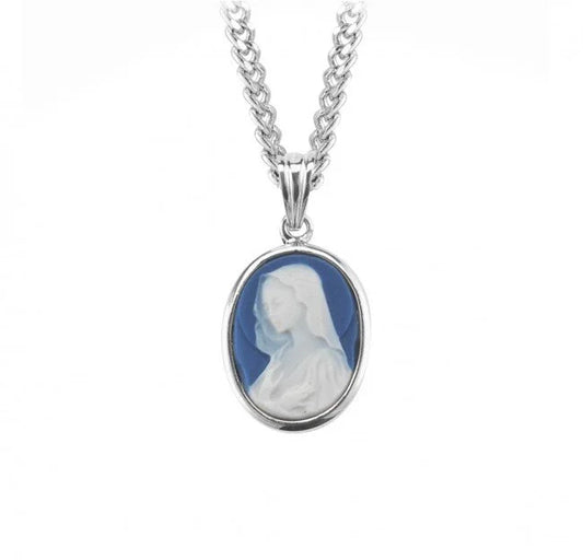 Blue Oval Madonna Cameo Necklace