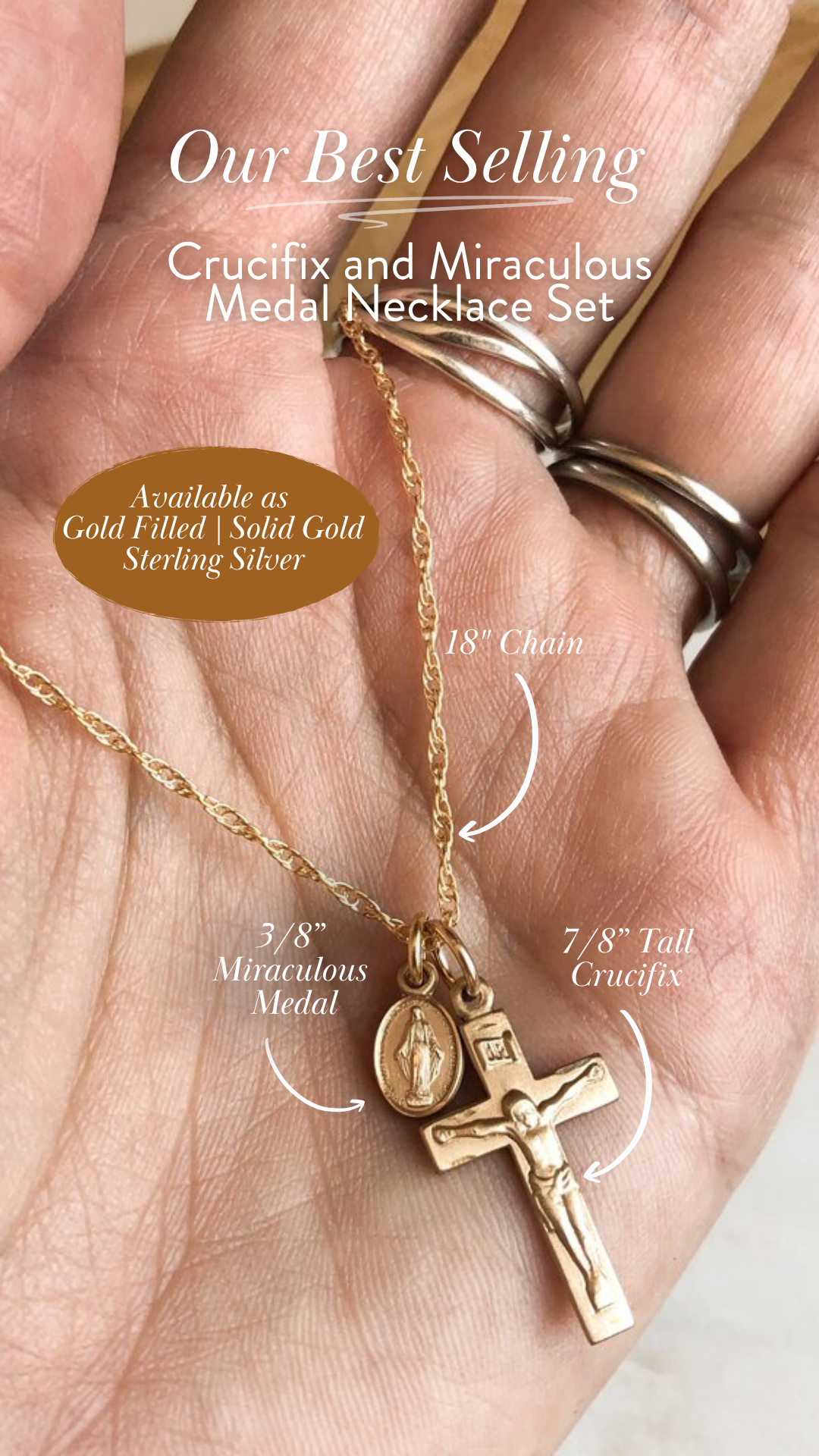 Women's Gold Crucifix and Miraculous Medal Necklace