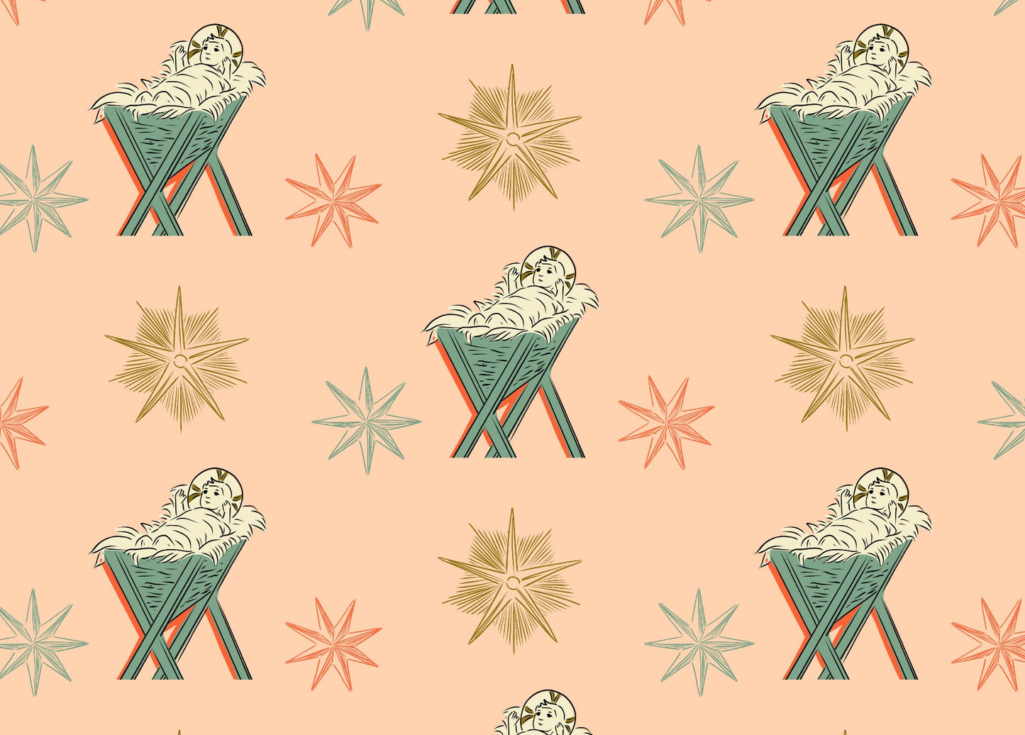 5 Jesus in the Manger Wrapping Paper Sheets