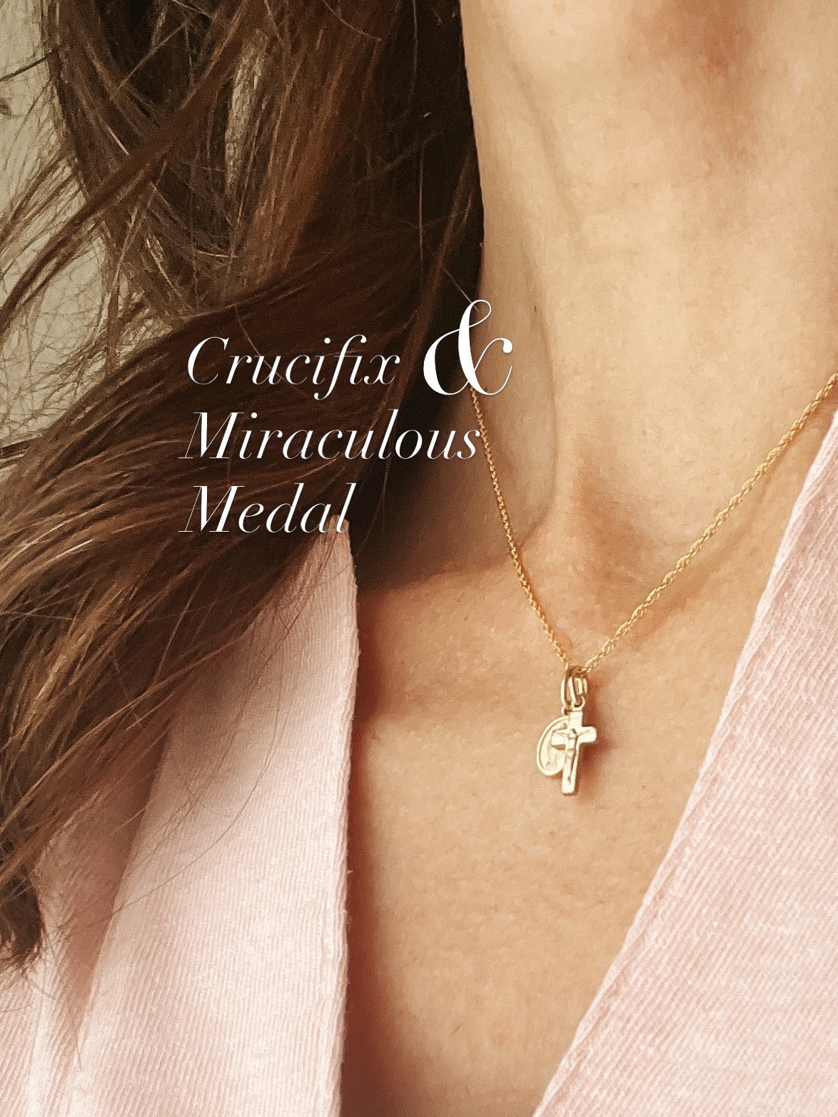 Women's Crucifix and Miraculous Mini Medals Necklace