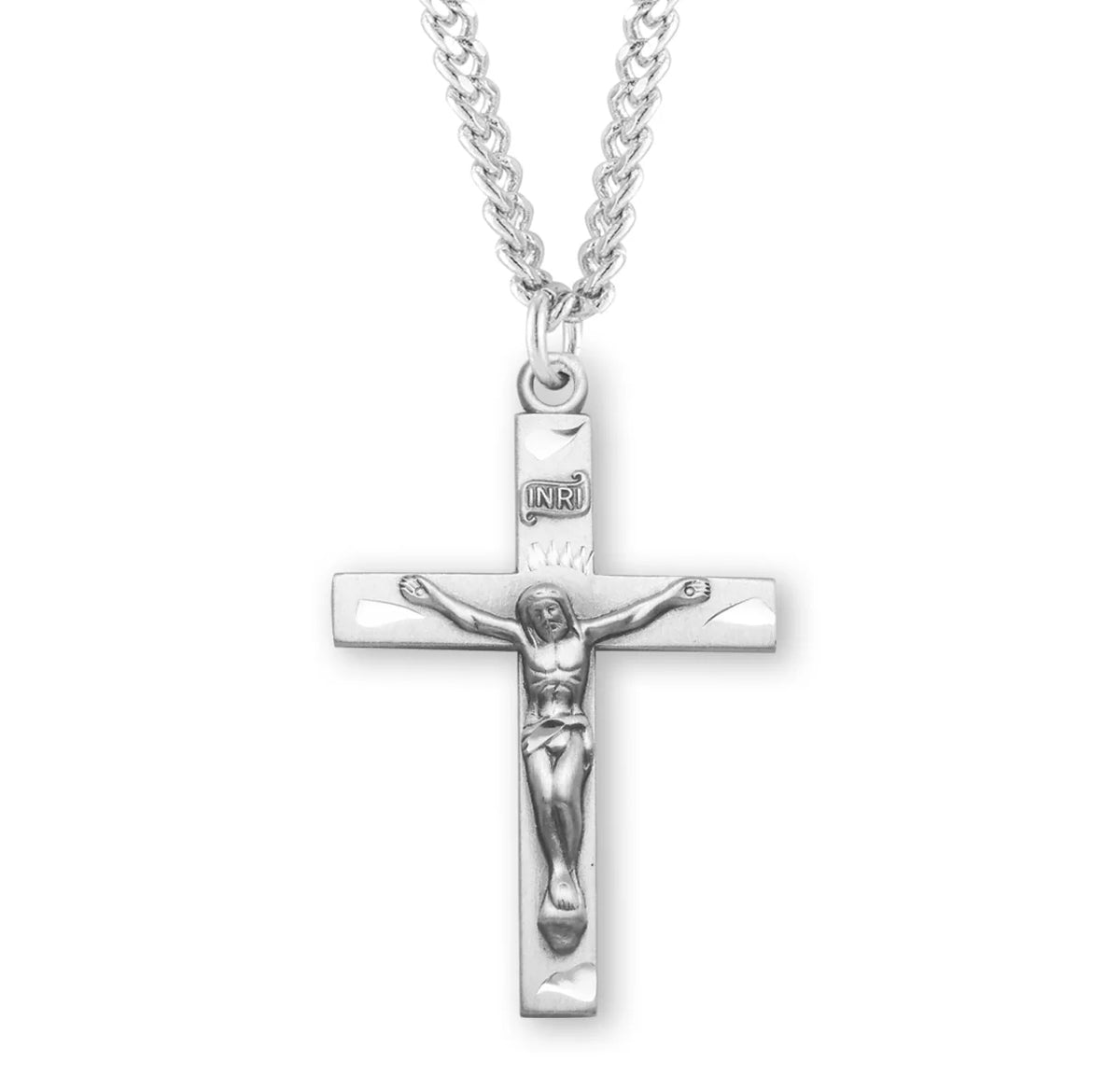 Engraved Silver Crucifix Necklace