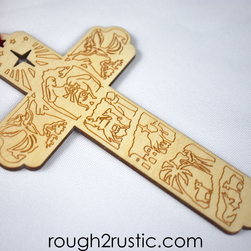 Nativity Cross Engraved Ornament