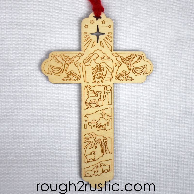 Nativity Cross Engraved Ornament
