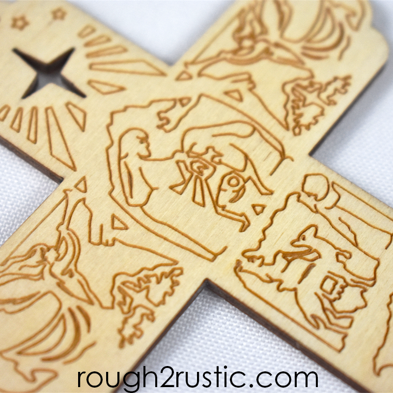 Nativity Cross Engraved Ornament