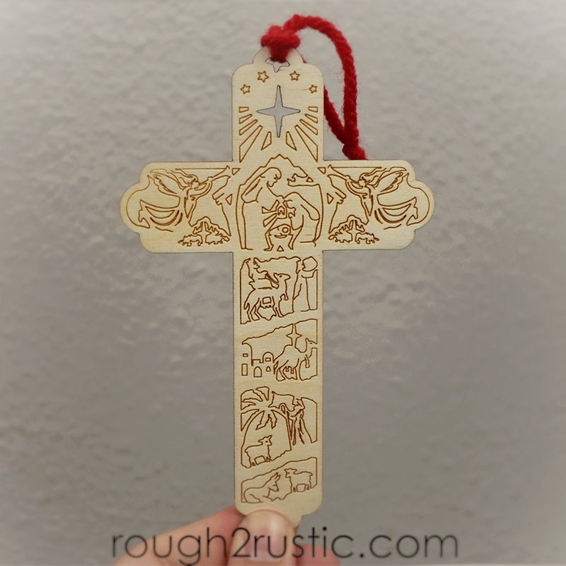 Nativity Cross Engraved Ornament