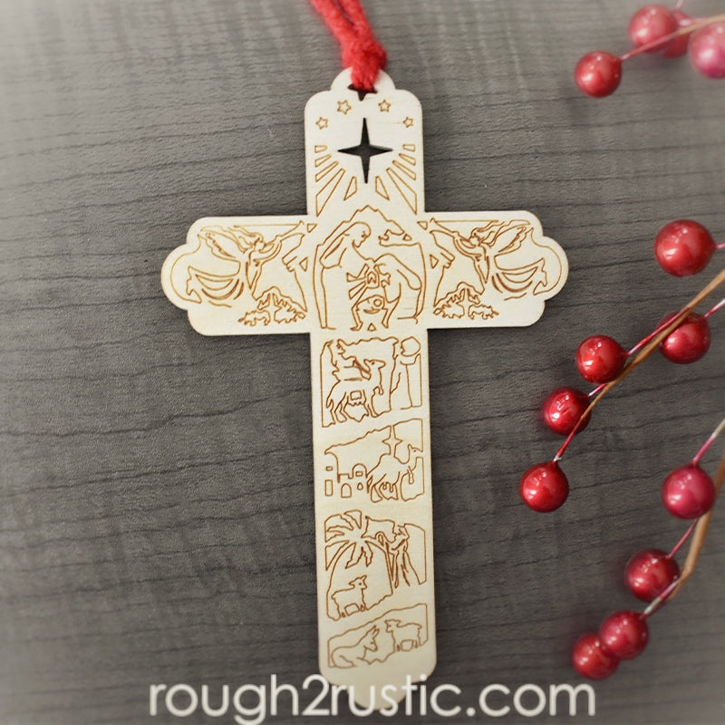 Nativity Cross Engraved Ornament