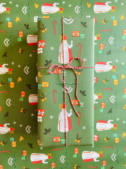 5 Saint Nicholas Green Wrapping Paper Sheets