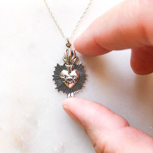 Silver Sacred Heart of Jesus Necklace