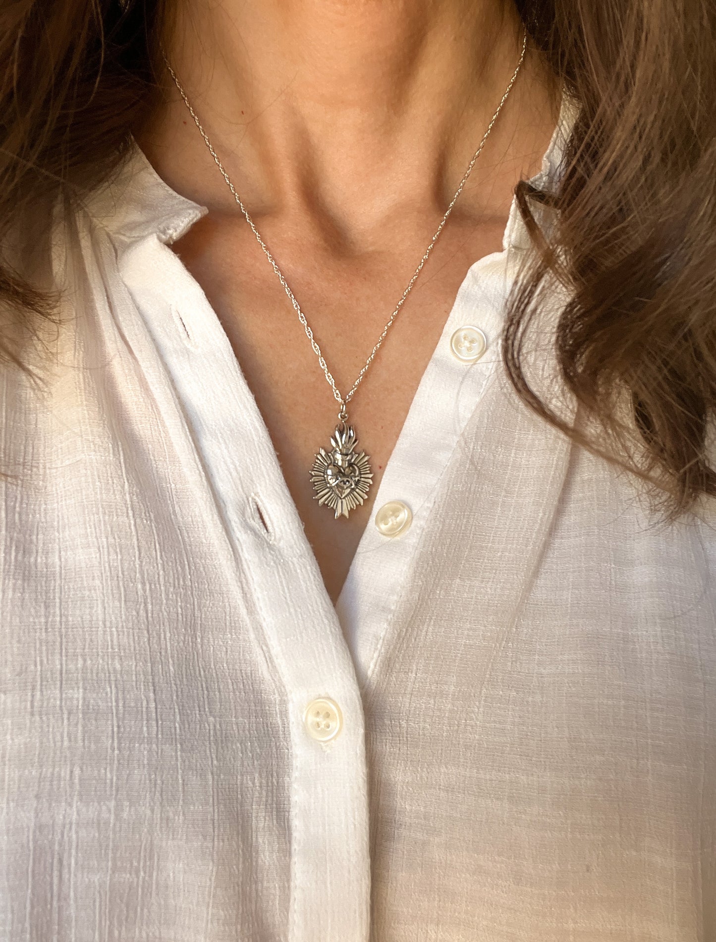 Yellow Bronze Sacred Heart of Jesus Necklace