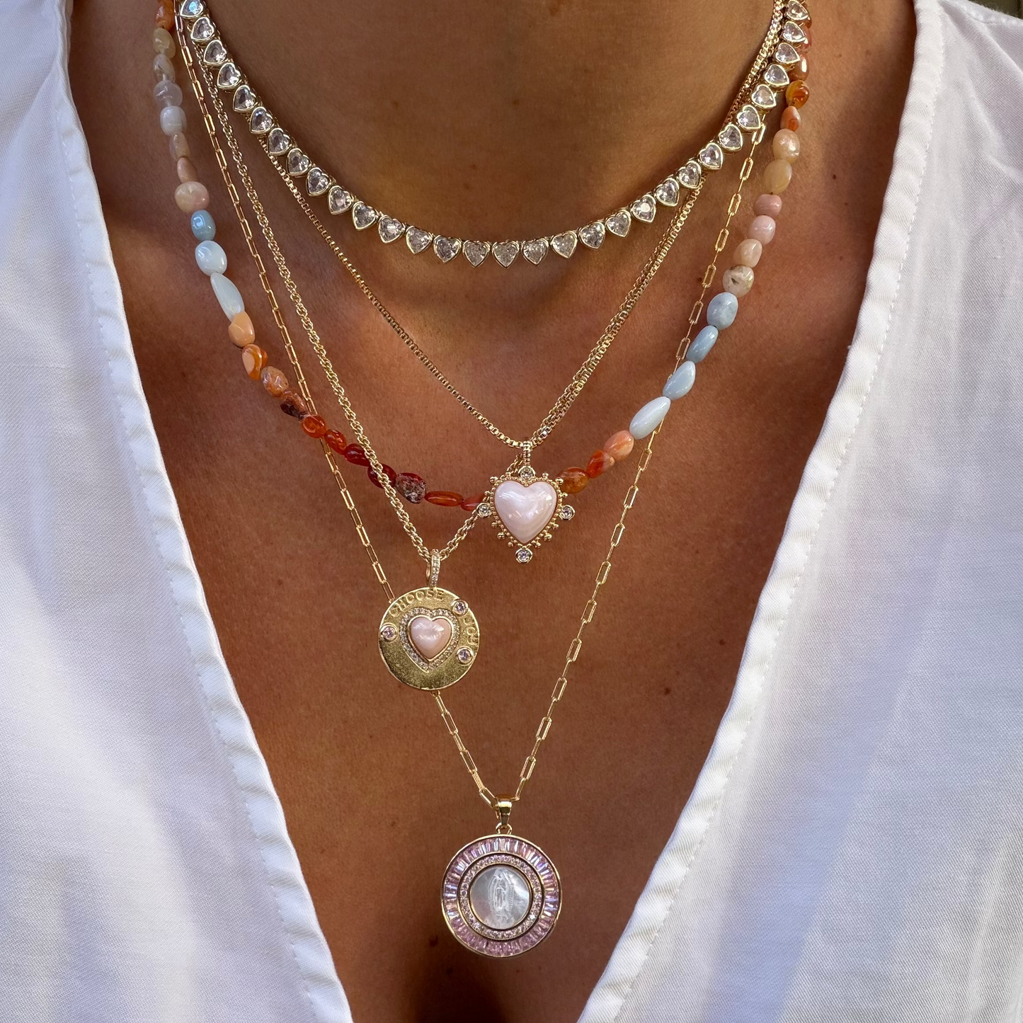 Bordered Pink Mother Mary Necklace