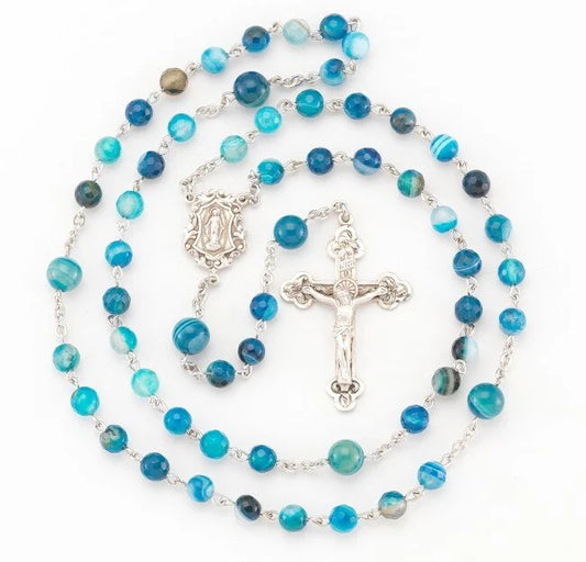 Sterling Blue Agate Bead Rosary