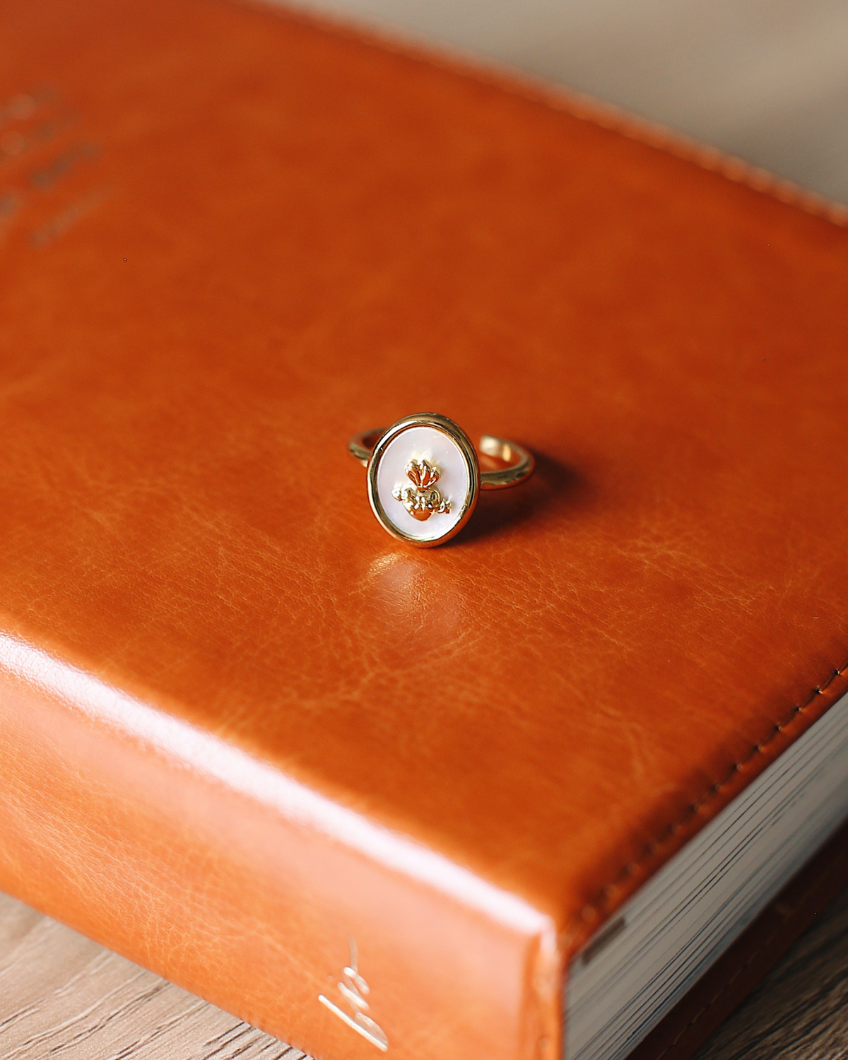 Sacred Heart Adjustable Ring | Gold Oval Catholic Ring