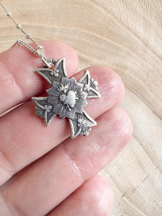 Sacred Heart Cross Necklace