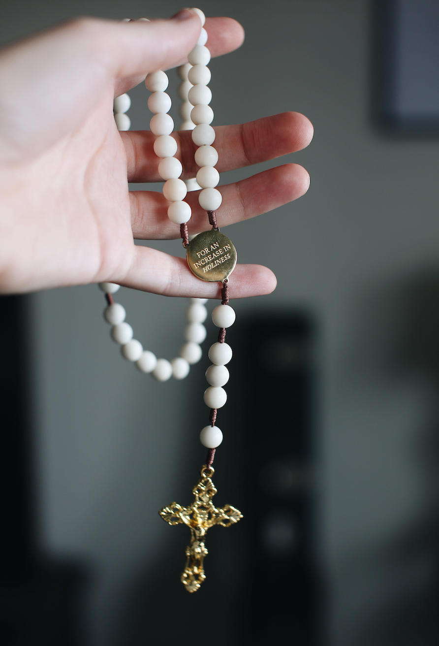 Bride Rosary | Catholic Wedding Rosary with White Beads & Gold Crucifix