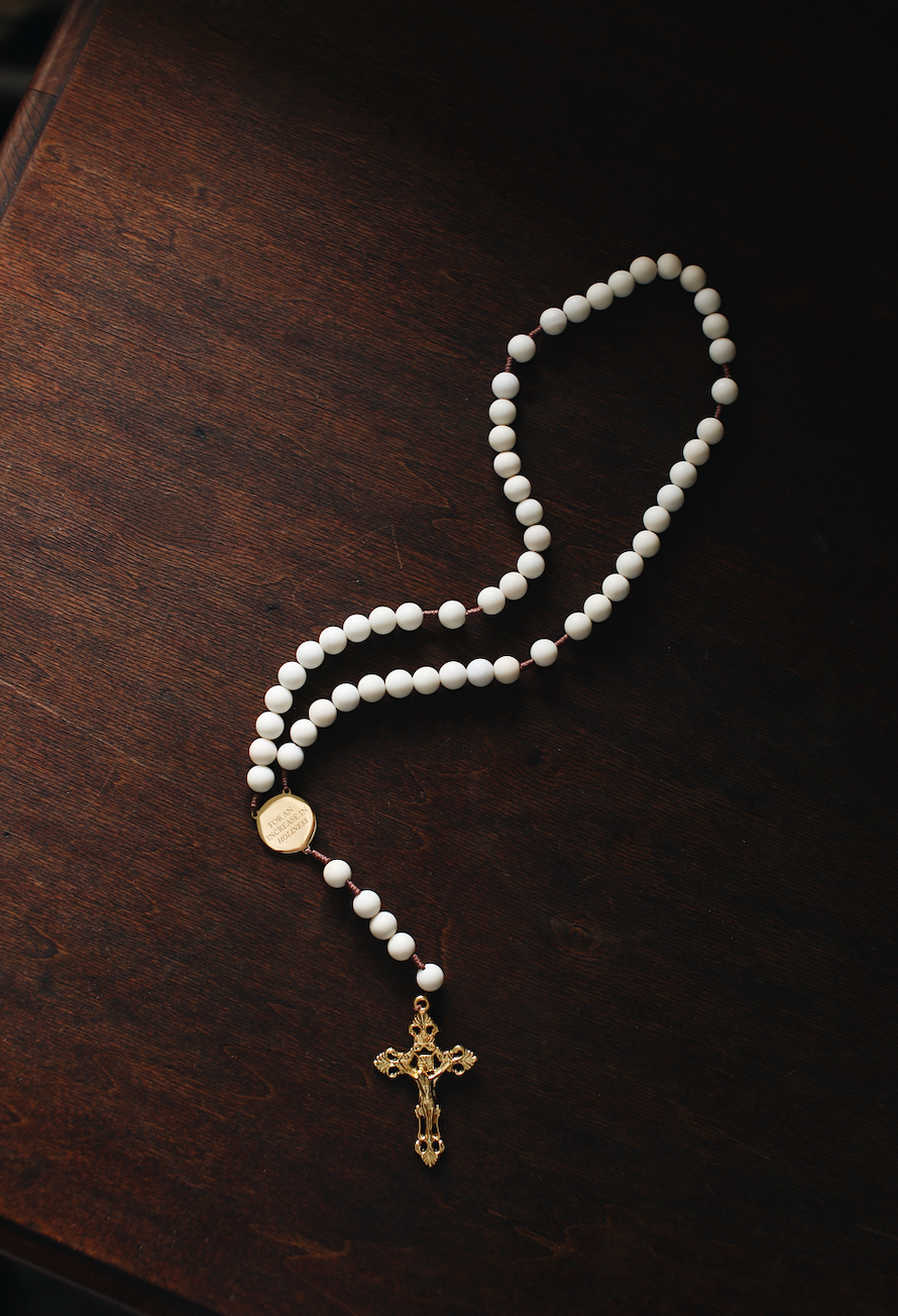 Bride Rosary | Catholic Wedding Rosary with White Beads & Gold Crucifix