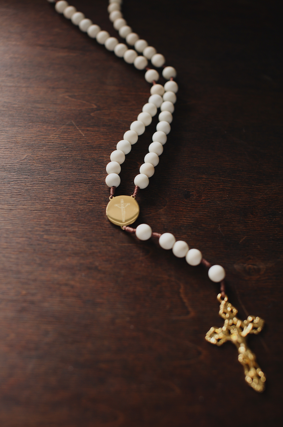 Bride Rosary | Catholic Wedding Rosary with White Beads & Gold Crucifix