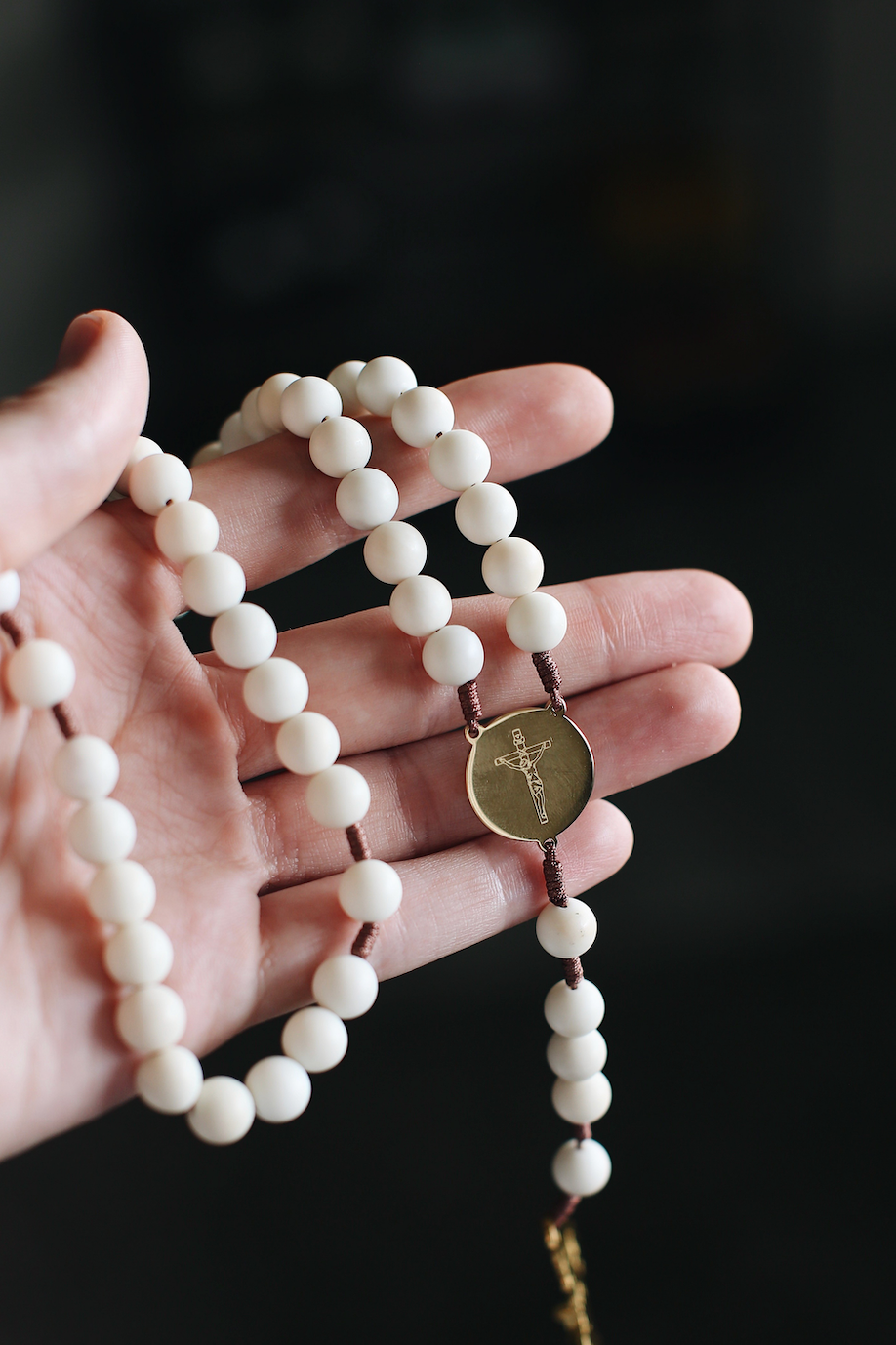Bride Rosary | Catholic Wedding Rosary with White Beads & Gold Crucifix