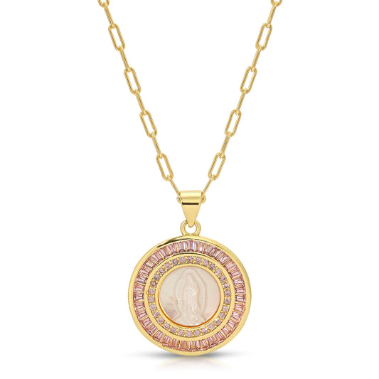 Bordered Pink Mother Mary Necklace