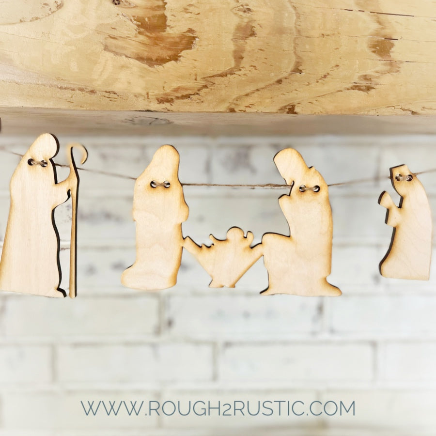 Natural Wood Nativity Garland